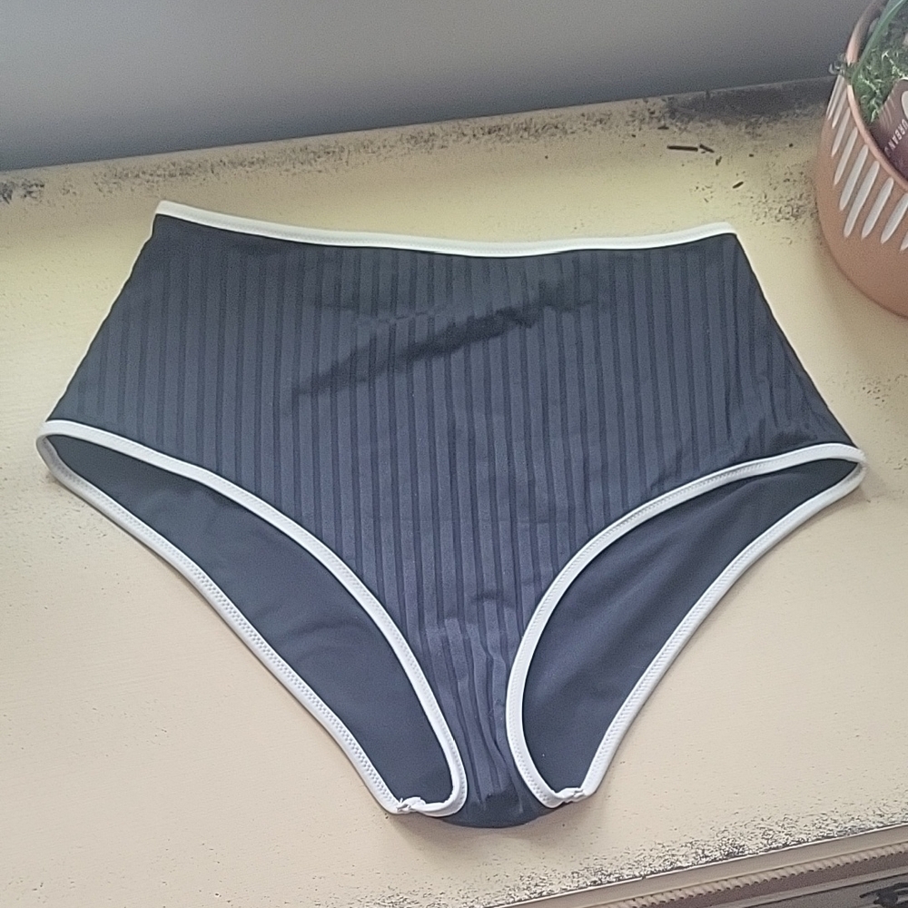 Aerie Wide Rib Black and White Bikini Bottom